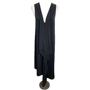 Meg Shop Black Stretch Jersey Knit V Neck Dress Lagenlook Travel Comfort Large